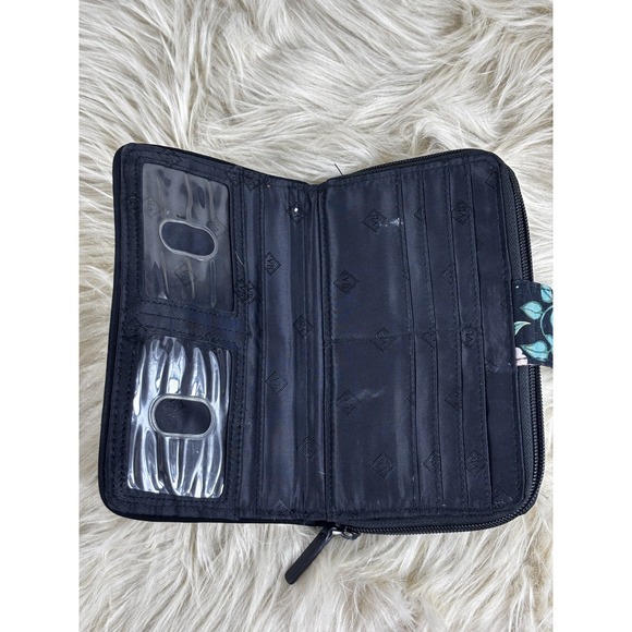 Vera Bradley Floral Quilted Cotton RFID Turnlock Wallet Organizer Blue Pink - Picture 3 of 5